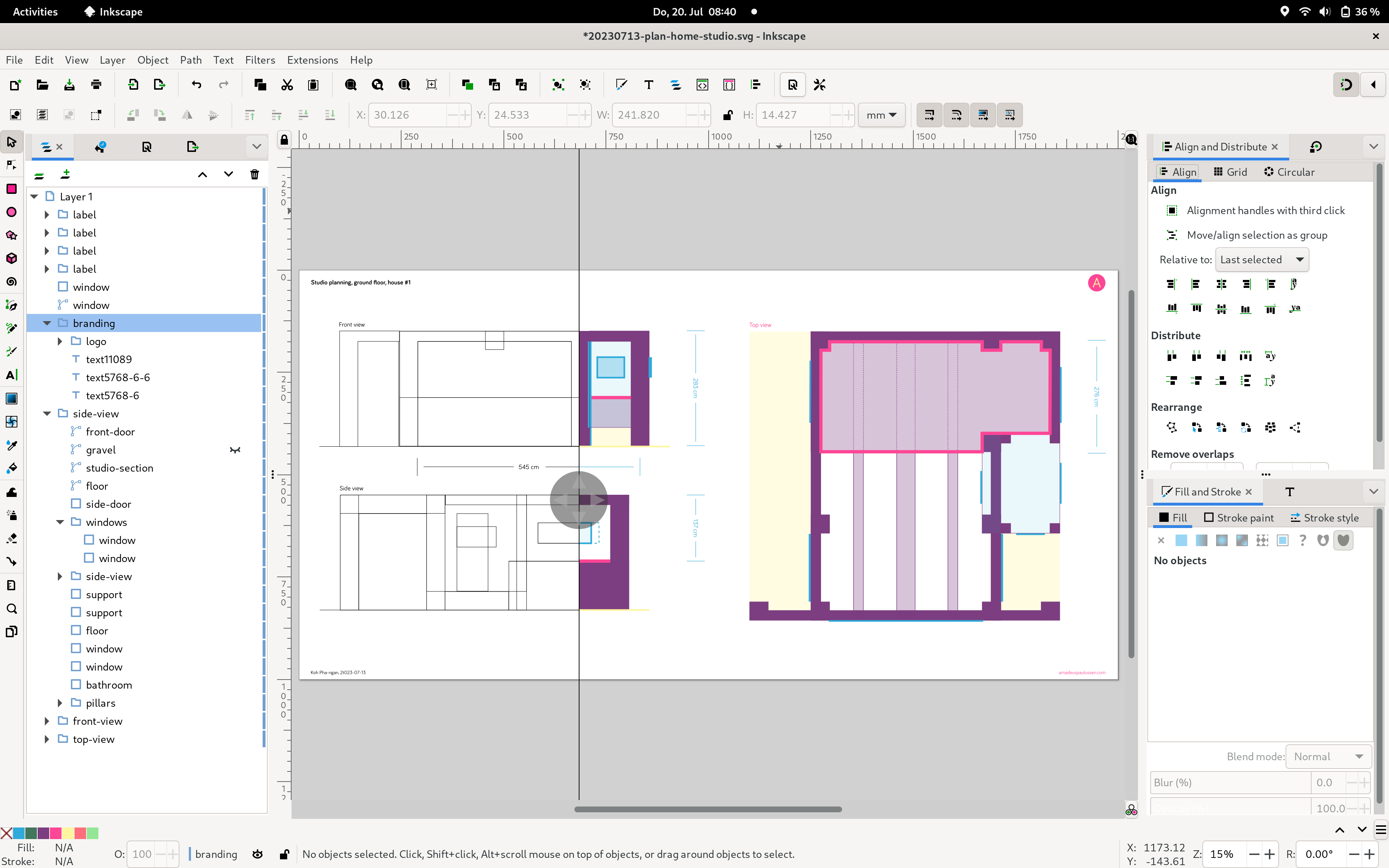 Drawing the room from different angles in Inkscape